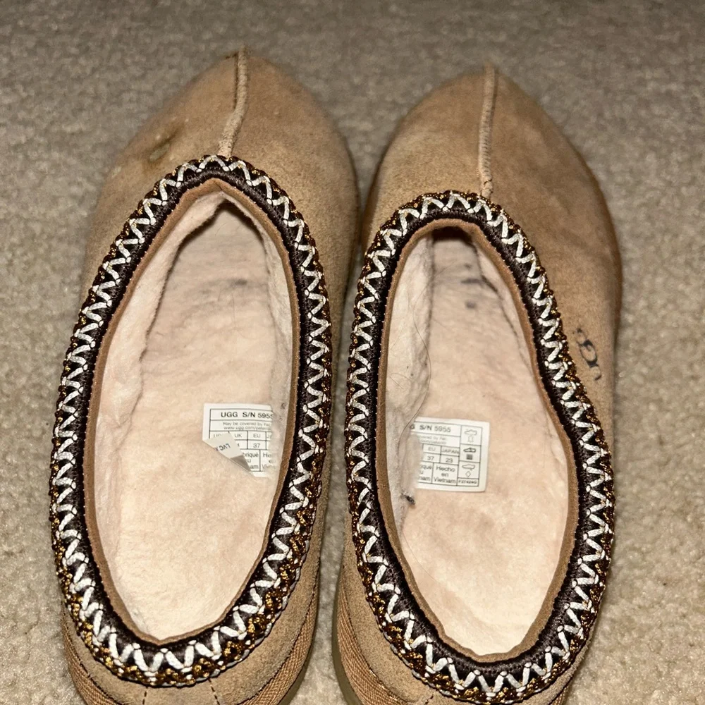 UGG Beige Suede Slippers with Plush Lining